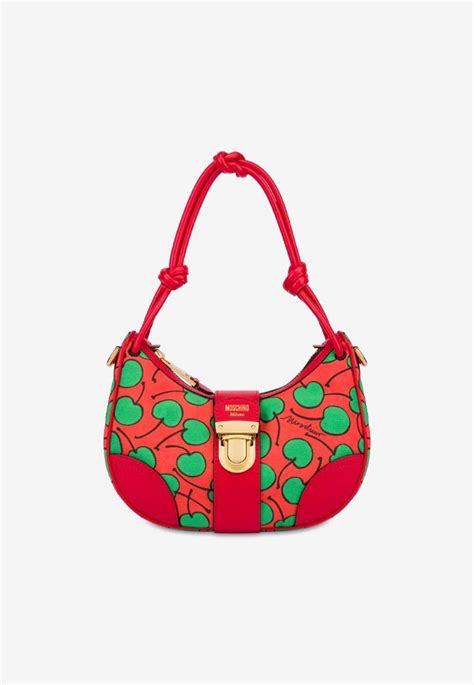 Moschino All Over Cherry Hobo Shoulder Bag In Canvas In Red Lyst