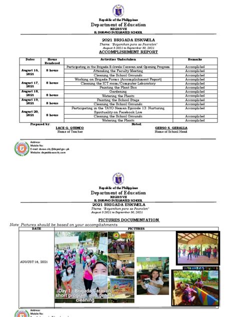 Department Of Education 2021 Brigada Eskwela Accomplishment Report Pdf