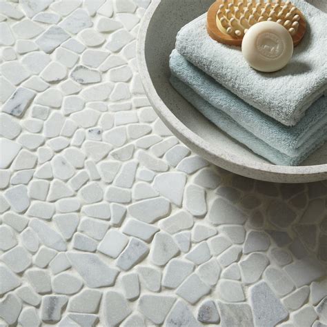 Available in a variety of shapes and colors, mosaic tile fits into any design. American Olean Genuine Stone Refined White Pebble Mosaic ...