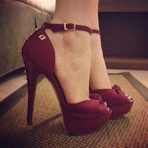 Shoes High Heels Pumps Sandals Dark Red Spikes Spiked Burgundy