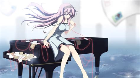 Girl Anime Character Sitting On Grand Piano Illustration Hd Wallpaper