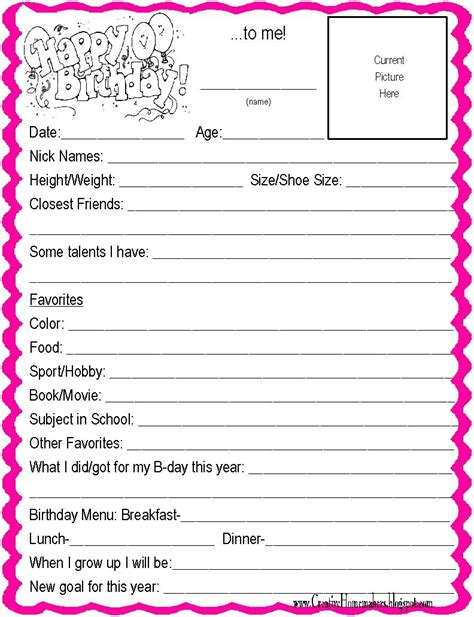 Birthday Survey To Fill Out Every Year Birthday Traditions Birthday