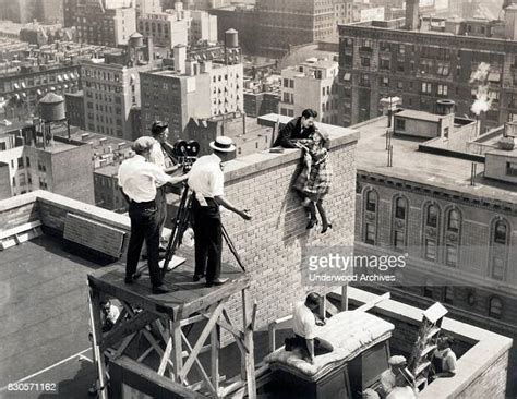 A Stunt Scene Atop The Algonquin Hotel With Star Allene Ray Hanging