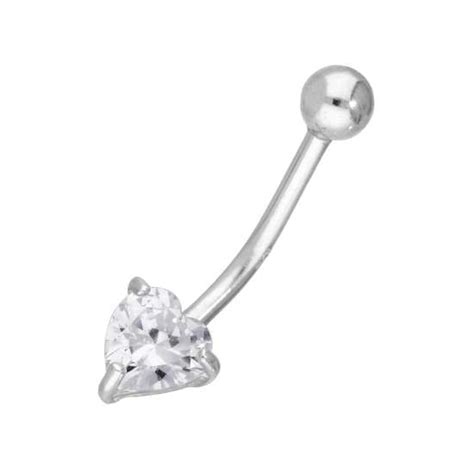 Sterling Silver And Cz Crystal Heart Belly Bar Uk