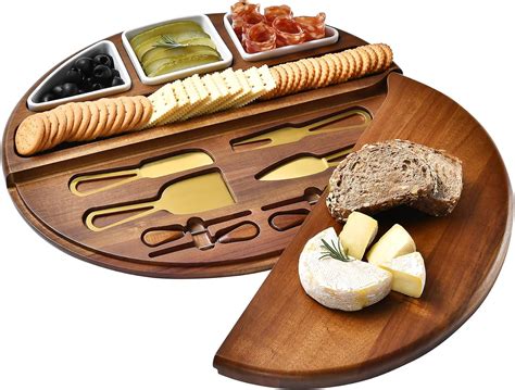 Amazon Com Shanik Premium Acacia Wood Cheese Board Large Charcuterie Set With Cutting Wood