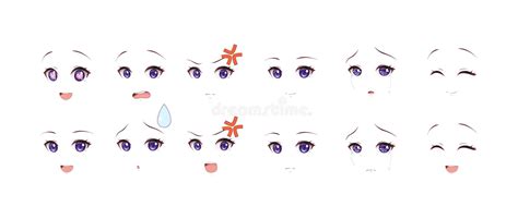 Anime Manga Girl Expressions Eyes Set Japanese Cartoon Style Stock