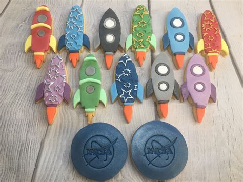 Rocket Ship Cookies With Decorative Fondant Toppers Etsy