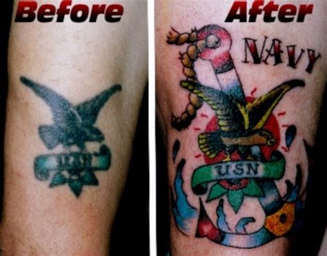The navy changed its tattoo policy for 2021 to include small neck tattoos, as well as larger tattoos on the arms and legs. New life to old navy tattoo by Austin Grove: TattooNOW