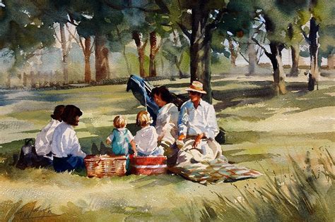 The Picnic Watercolour By Trevor Waugh