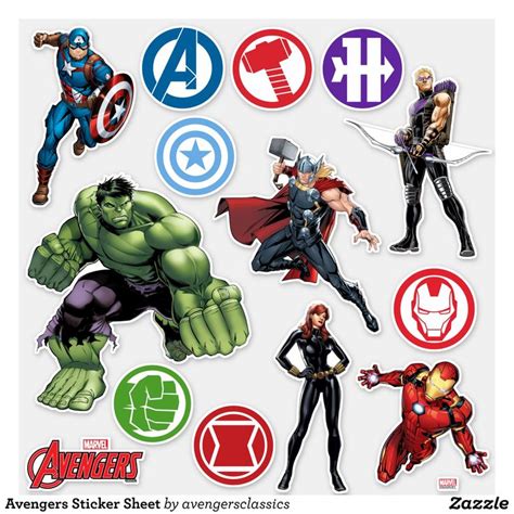 Avengers Sticker Sheet Zazzle Sticker Sheets Avengers Character