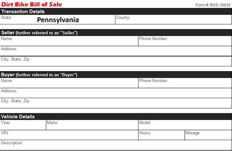 A golf cart is no exception since the seller has to draft a bill of sale and fill in all the relevant details before finalizing the sale. Pennsylvania Dirt Bike Bill of Sale - Free Template - Selling Docs
