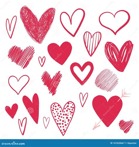 Set Of Doodle Hearts Drawn By Hand Isolated On White Background Stock