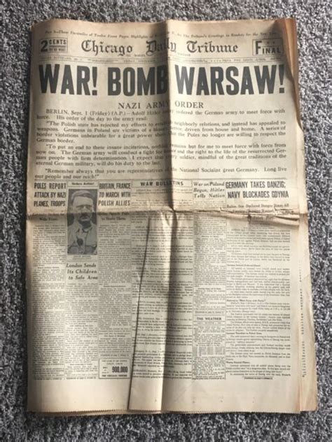 Vintage Newspaper Chicago Daily Tribune World War Ii 12 Headlines 1939