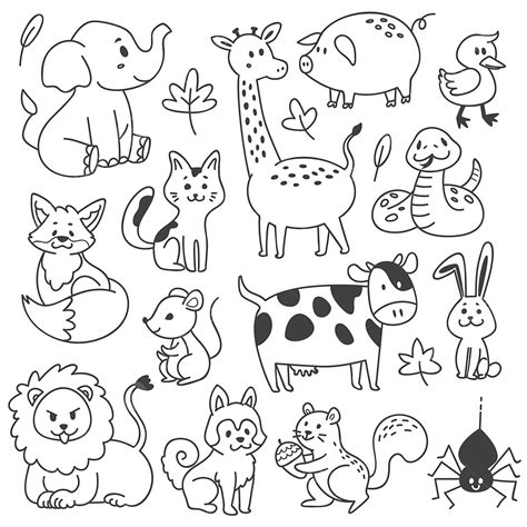 Set Ilustrasi Vektor Doodle Hewan Clipart Doodle Satwa Binatang Png