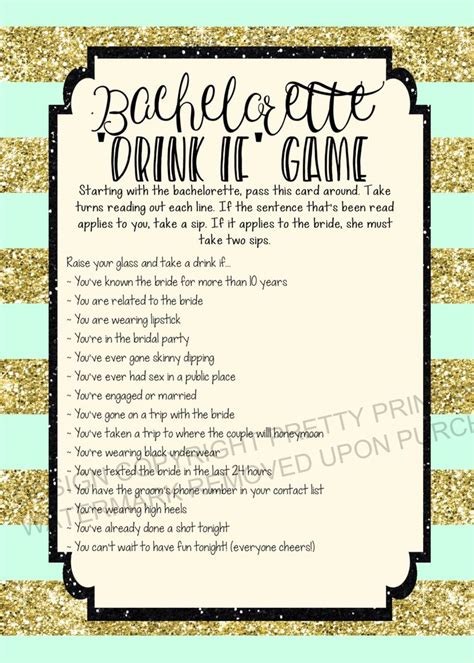 Bachelorette Party Game Printable Bachelorette Drinking Game