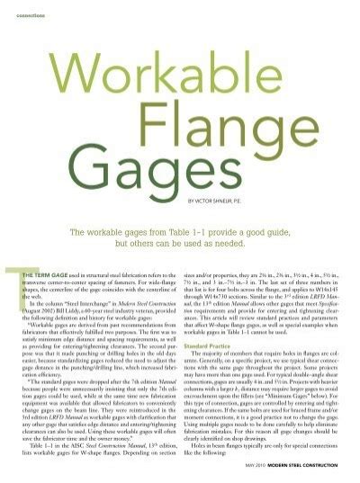 Workable Flange Gages Modern Steel Construction
