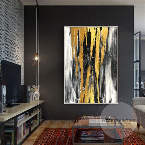 Framed Wall Art Modern Abstract Gold Black White Large Wall Etsy