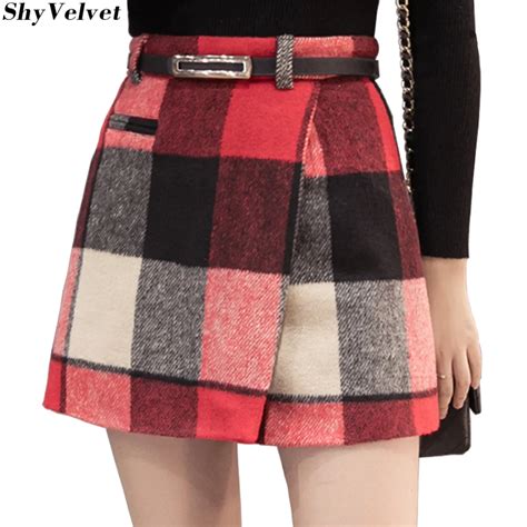 Shyvelvet 2017 Woolen Plaid Skirt Women Autumn Winter Fashion High