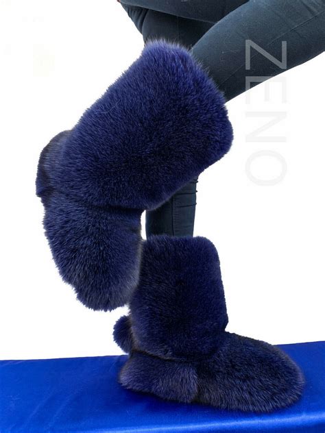 Double Sided Blue Fox Fur Boots For Outdoor Eskimo Fur Boots Blue