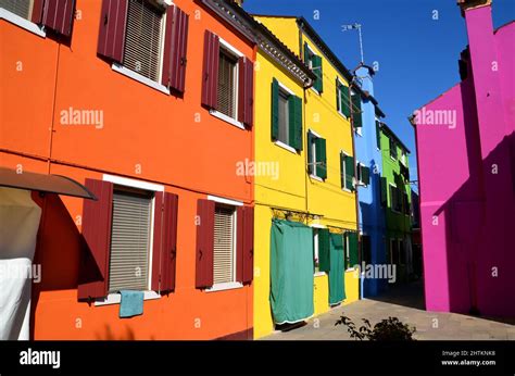 Colorful Facades In An Alley On Burano Island Venice Stock Photo Alamy
