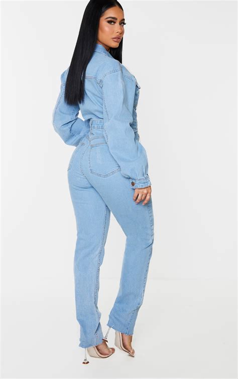 Shape Vintage Wash Denim Zip Front Jumpsuit Prettylittlething Ie