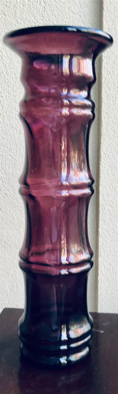 Blenko Signed Husted Glass Bamboo Vase Purple 16 Tall 2002 Etsy