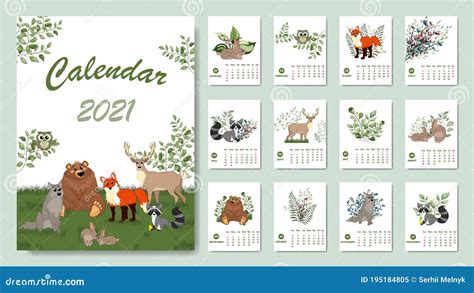 Forest Calendar For 2021 Year Stock Vector Illustration Of Graphic