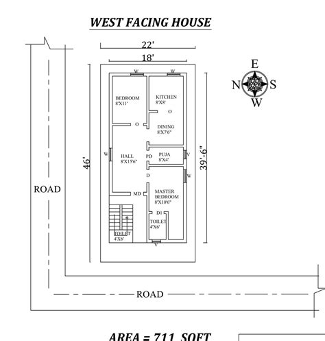 22x46 2 Bhk West Facing House Plan As Per Vastu Shastraautocad Dwg