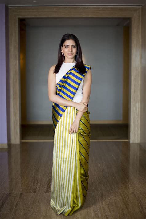 Actress Samantha Akkineni Cute Stills In Lemon Green Saree Cinehub