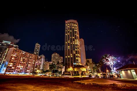 Friday Night Fireworks Honolulu Stock Image Image Of Hilton Hawaiian