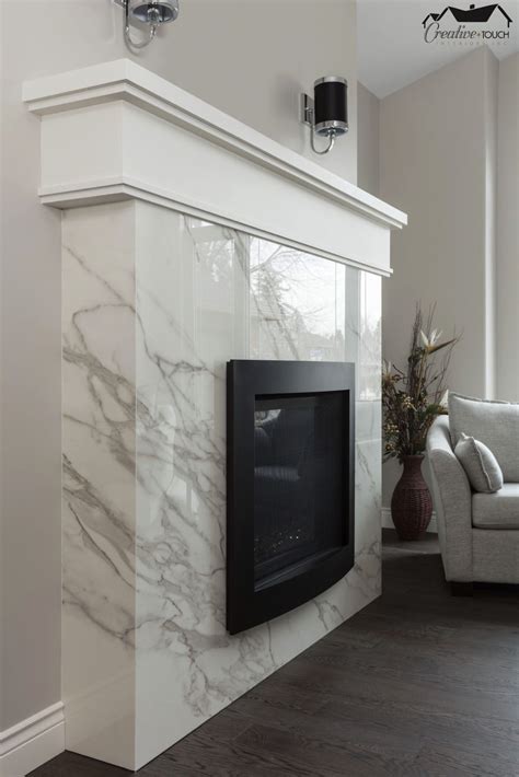 Modern Marble Fireplace With Traditional Moulding Mantle Flanked By