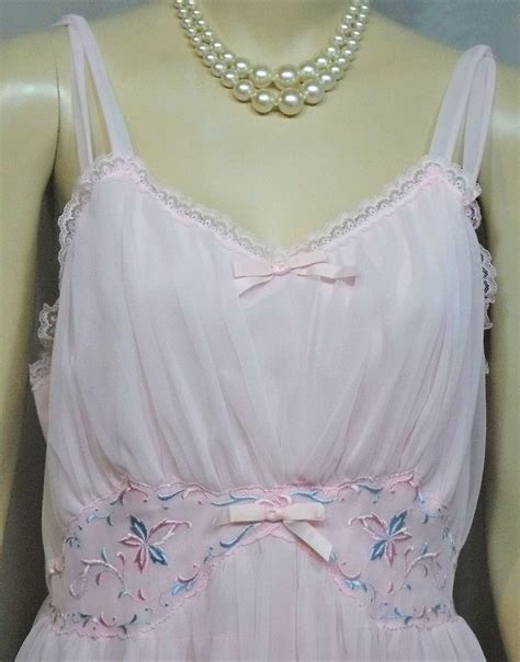 Vintage Pink Nylon Chiffon Nightie Nightgown Large By