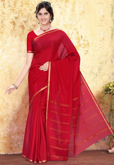 Pure Mysore Silk Saree In Red This Traditional Eyecatcher Drape Is