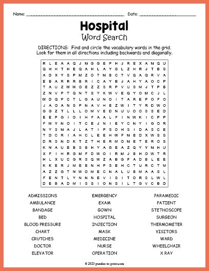 Hospital Word Search