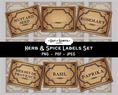 Printable Herbs And Spices Labels Vintage Spice Label Set Etsy