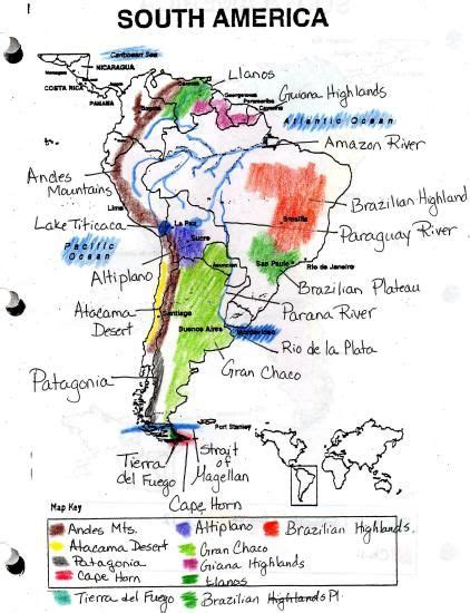 South America Landforms Map Mrs Morgan At Dallas Middle School Via