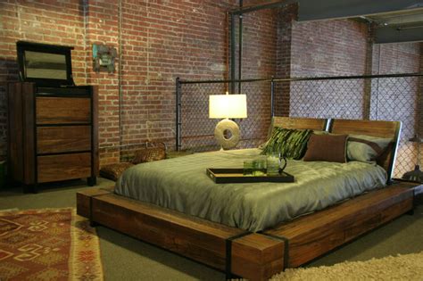 The industrial bedroom typically sets up a high ceiling that ensures healthy air circulation within a bedroom, including this one. Industrial Chic Wood Platform Bed - Industrial - Bedroom ...