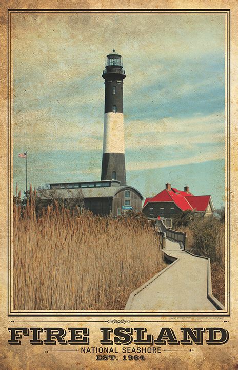 Fire Island Lighthouse Vintage Travel Poster Fire Island Vintage