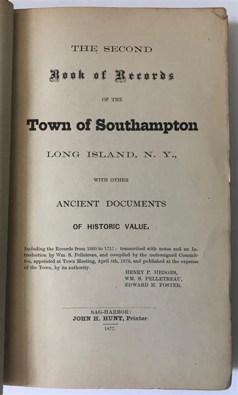 The Second Book Of Records Of The Town Of Southampton Long Island Ny