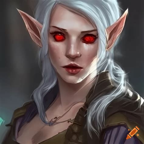 Bobbed Silver Haired Elf Rogue With Red Eyes A Fringe And Freckles