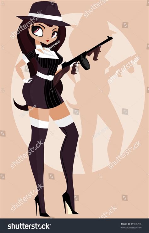 Vector Illustration Sexy Gangstergirl Holding Thompson Stock Vector
