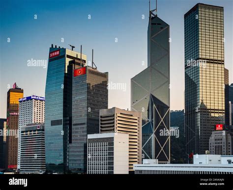 Hong Kong Skyscrapers Modern Skyscraper Towers On The Waterfront On
