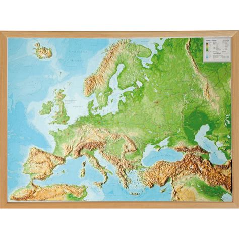 Georelief Large 3d Relief Map Of Europe In Wooden Frame In German