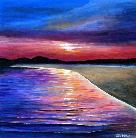 Lilac Sunset At Arisaig Acrylic On Canvas 40 X 40cm Lisa Weller Is