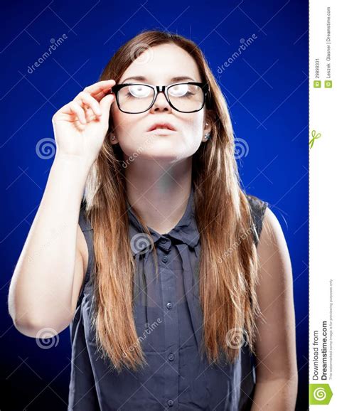 Strict Young Woman Holding Nerd Glasses Stock Image Image Of Holding