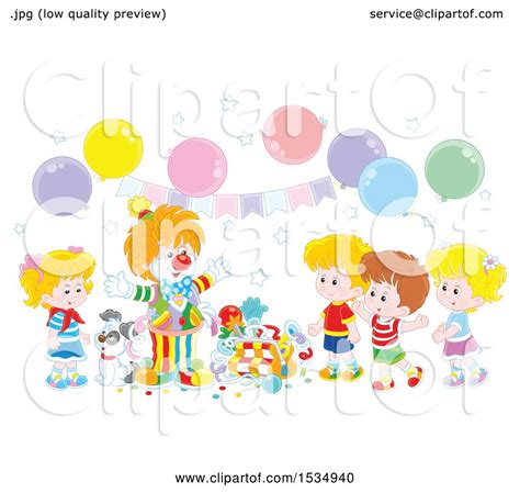 Clipart Of A Party Clown Entertaining Children At A Party Royalty