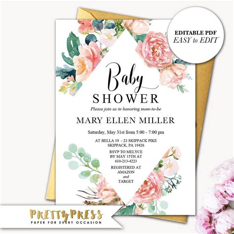 Maybe you would like to learn more about one of these? Editable Baby Shower Invite, Floral Baby Shower Invitation ...