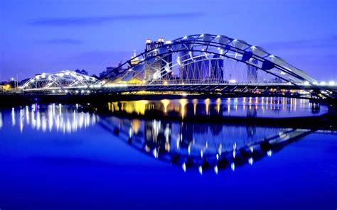 Very Nice Bridge With Lights In Hongkong Bridge Wallpaper Blue Water