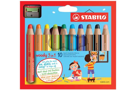 Crayons de couleurs 3 en 1 WOODY - 10 couleurs - Crayons ...