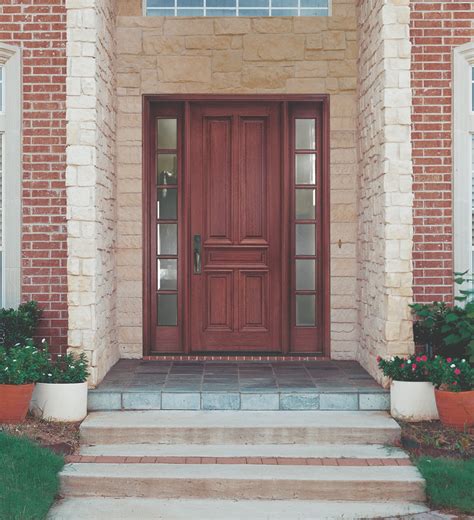 Bella™ bronze water black nickel glass door handing: Solid Wood Door With Sidelights Contrast Entry's Stonework ...